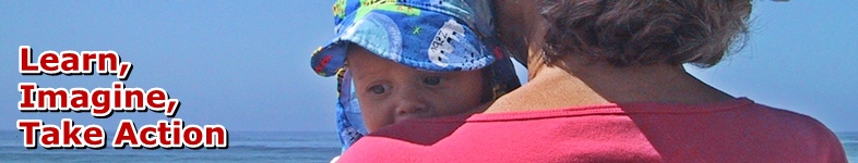 Sofia looking over Grandma Page's shoulder: Learn, Imagine, Take Action