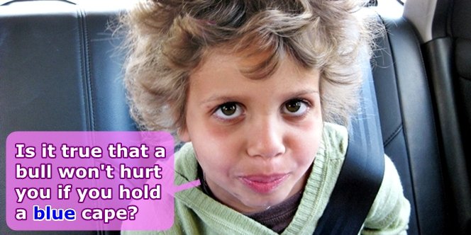 CLICK to continue: Is it true that a bull won't hurt you if you are holding a blue cape?