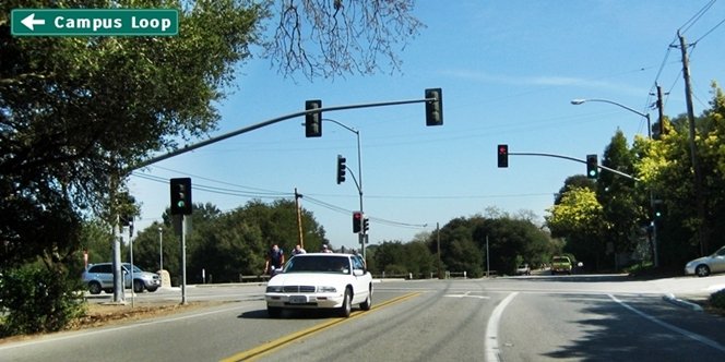 CLICK to continue: Left on Campus Loop Drive from Junipero Sera Rd